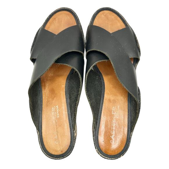 Casteller Espana | Women | Leather Cross Strap Espadrille Heeled Slides | 10.5 - Picture 5 of 13